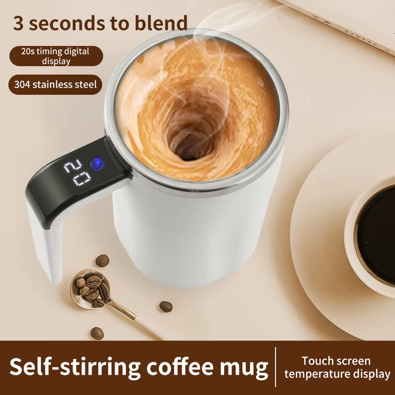 Automatic cup with straw and lid, stainless steel, waterproof, for mixing coffee