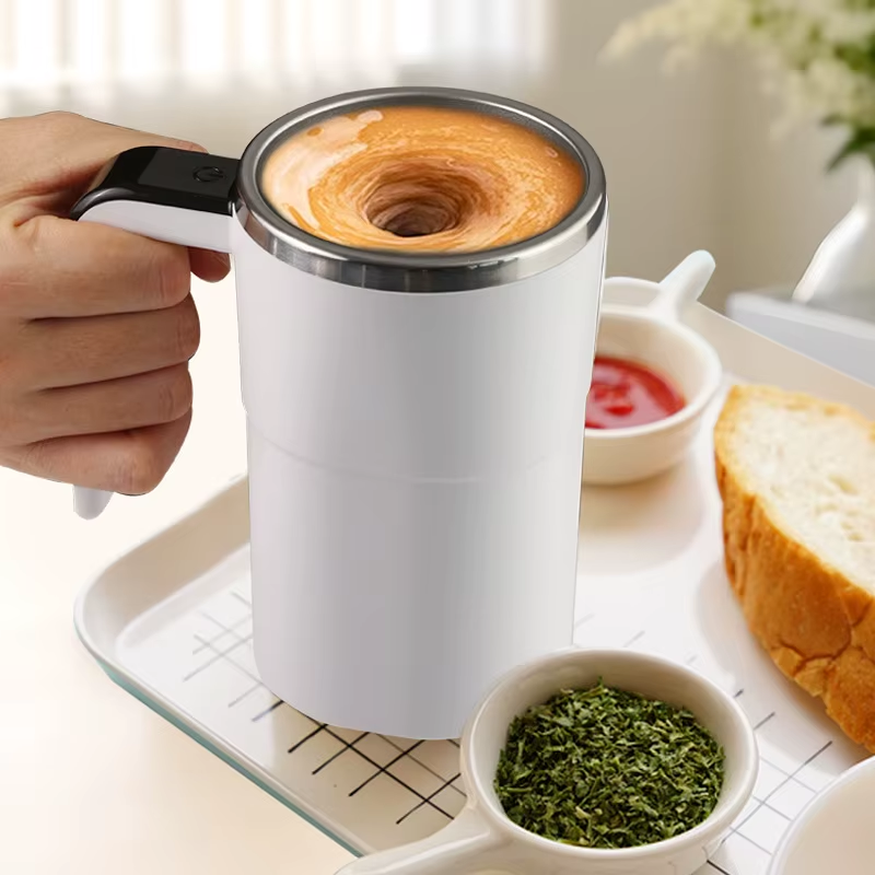 Automatic cup with straw and lid, stainless steel, waterproof, for mixing coffee