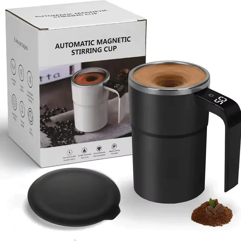 Automatic cup with straw and lid, stainless steel, waterproof, for mixing coffee