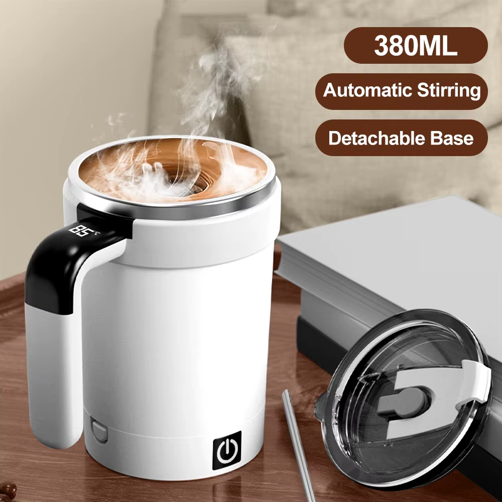 Automatic cup with straw and lid, stainless steel, waterproof, for mixing coffee